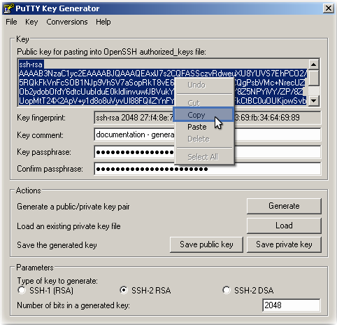 PuttyGen copy public key